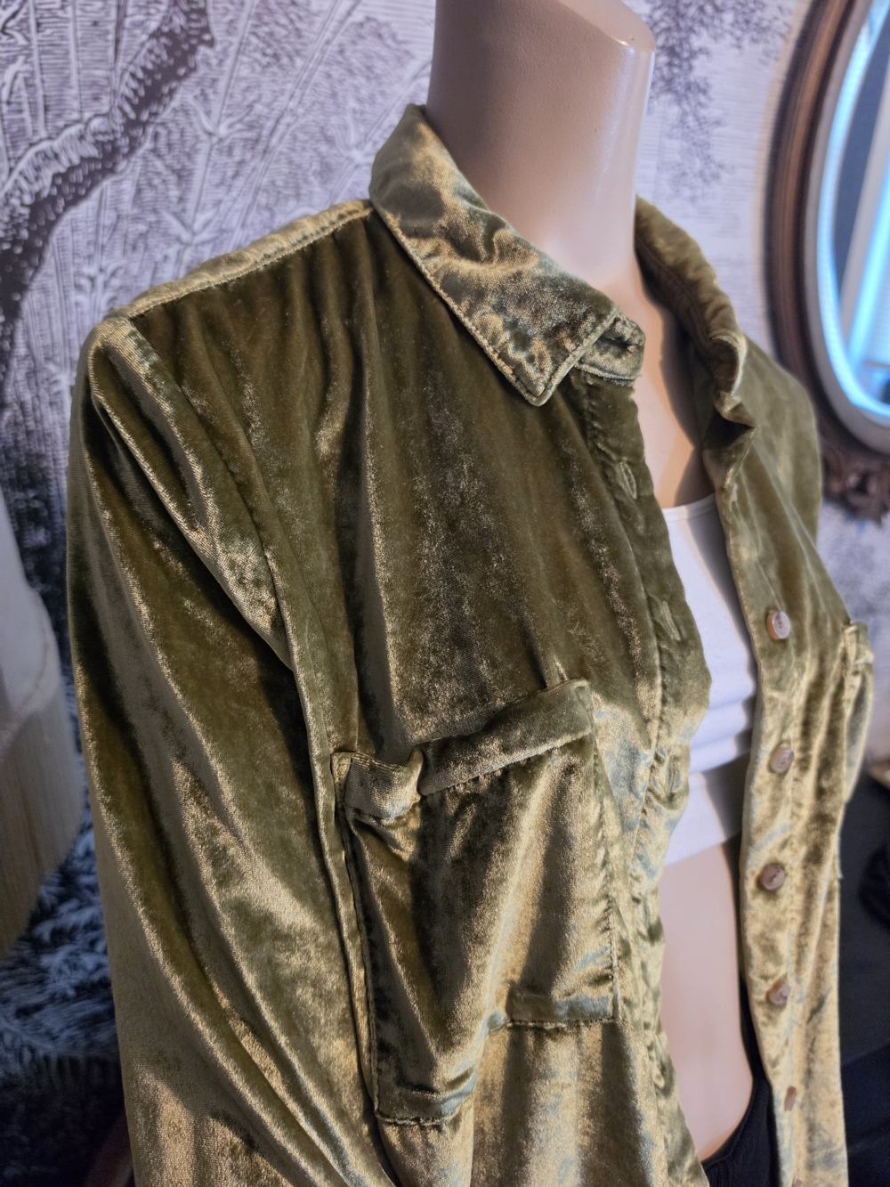 Pilcro Olive Green Velvet Button-Down Shirt
